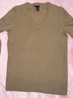 Only Mine Camel Brown 100% Cashmere Sweater V Neck Small Petite SP Soft Casual